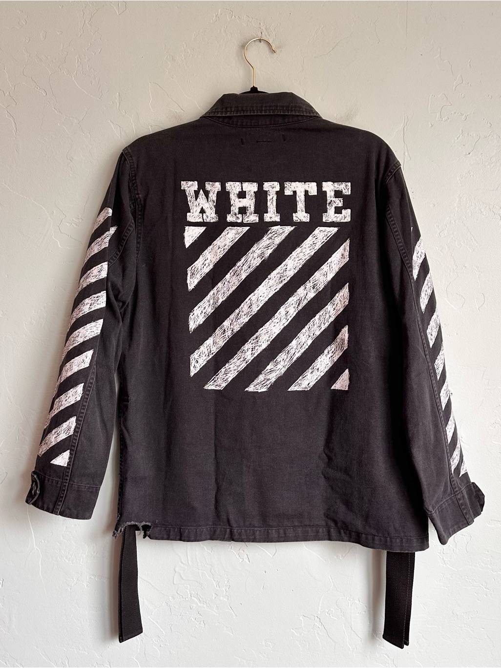Off-White Virgil Abloh Black White Brushed Diagonal Utility Field Shirt Jacket L